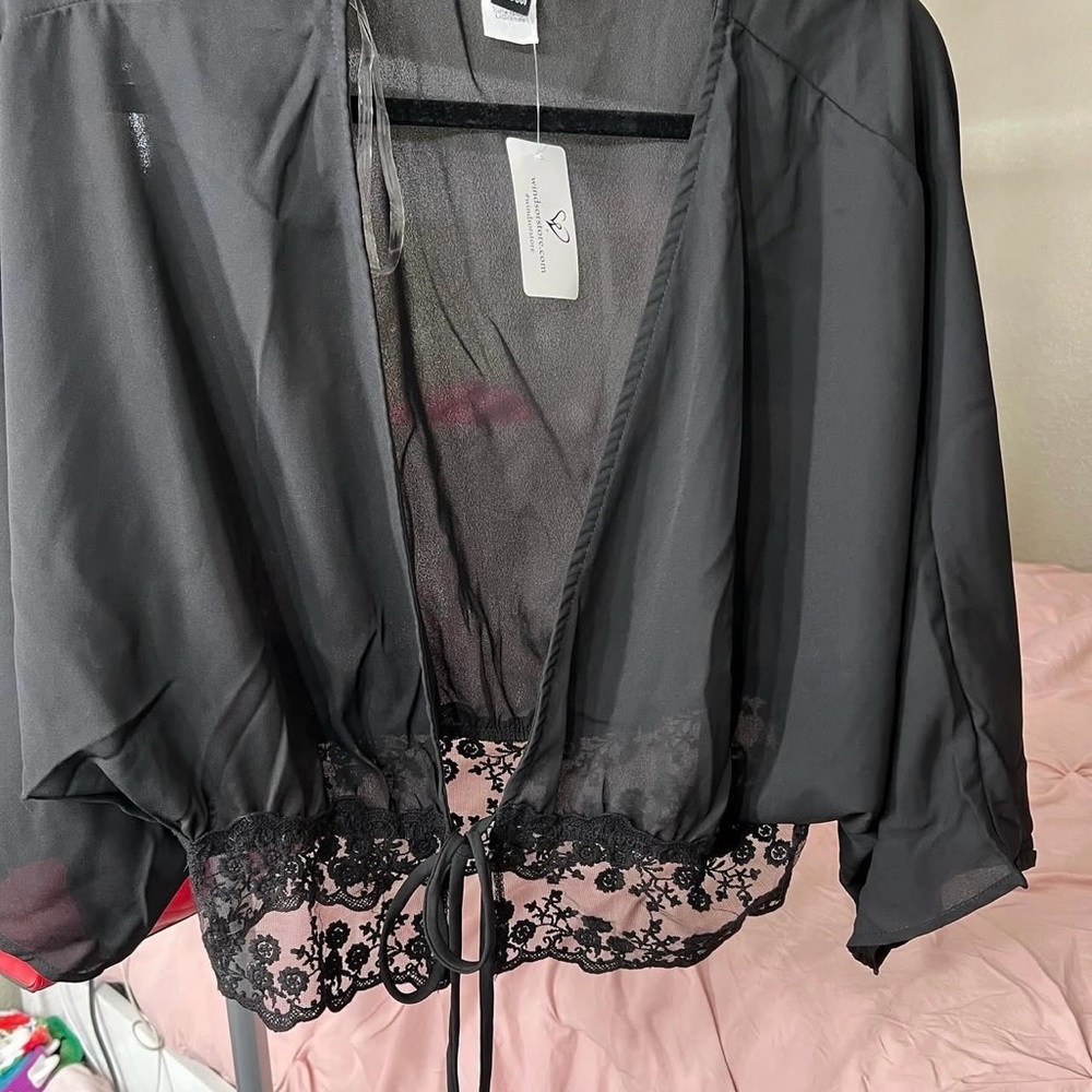 Windsor Sheer Black Lace Trim Robe